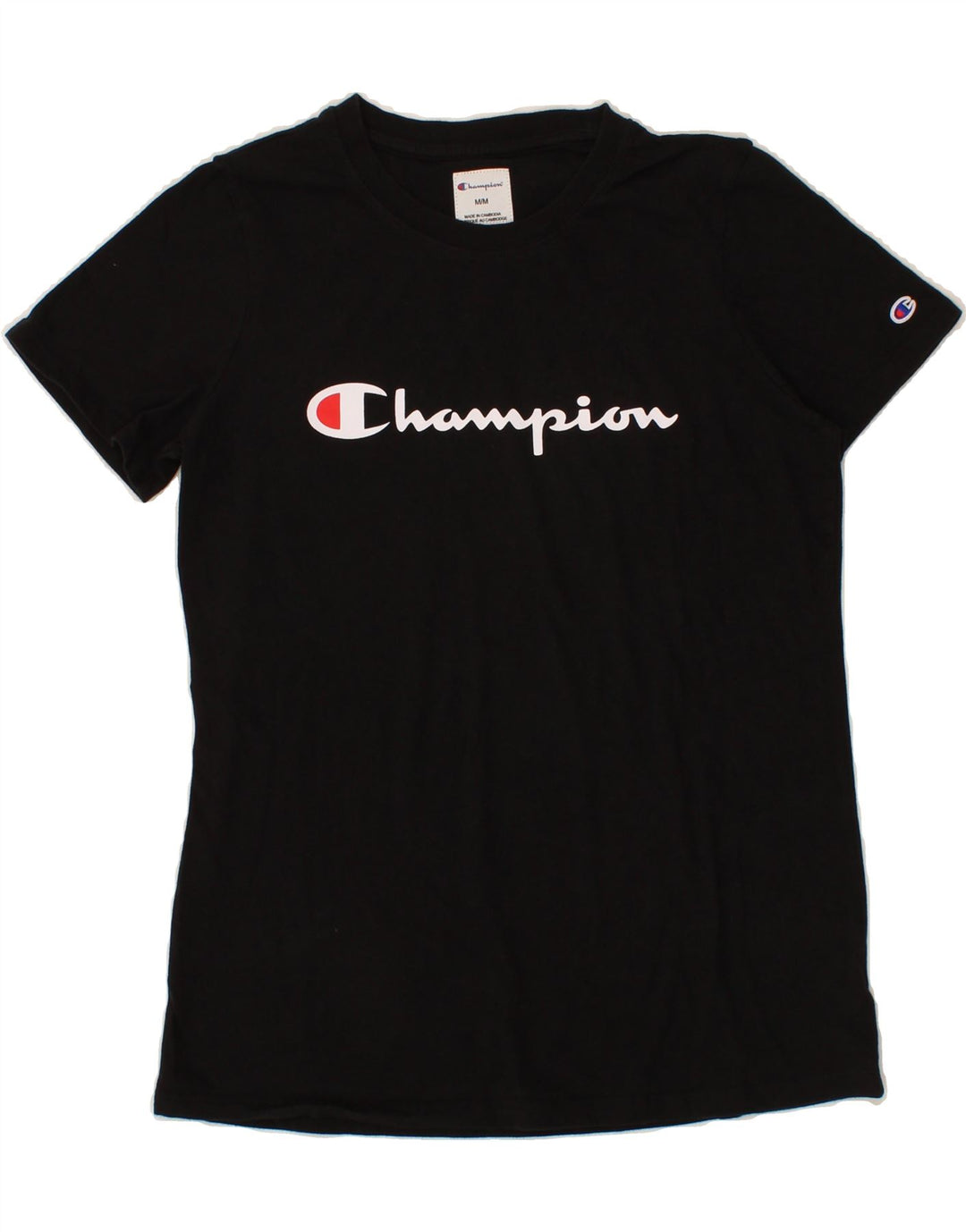 CHAMPION Womens Graphic T-Shirt Top UK 14 Medium Black Cotton Vintage Champion and Second-Hand Champion from Messina Hembry 