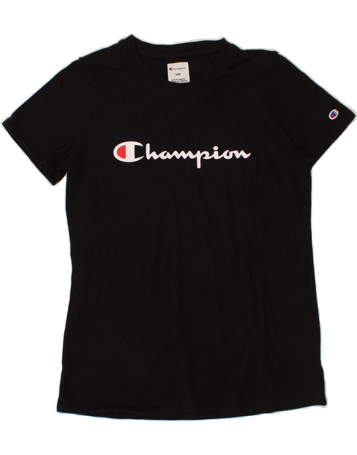 CHAMPION Womens Graphic T-Shirt Top UK 14 Medium Black Cotton Vintage Champion and Second-Hand Champion from Messina Hembry 