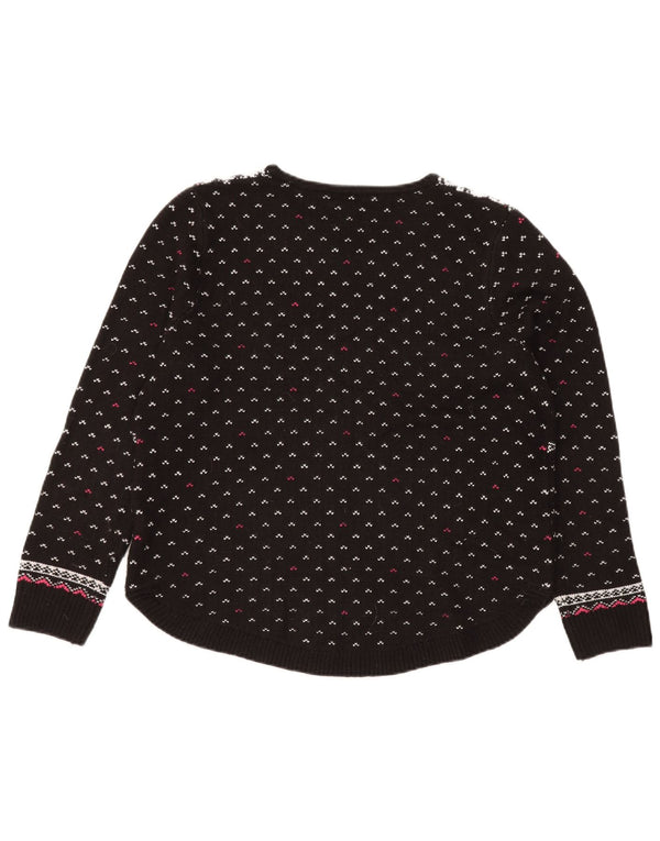 Marks & Spencer Womens Boat Neck Jumper Sweater UK 16 Large Black Fair Isle