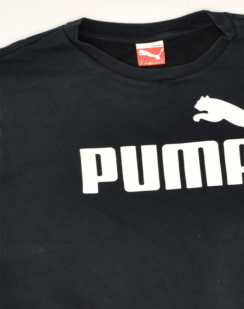 PUMA Mens Graphic Sweatshirt Jumper Medium Navy Blue Cotton | Vintage Puma | Thrift | Second-Hand Puma | Used Clothing | Messina Hembry 