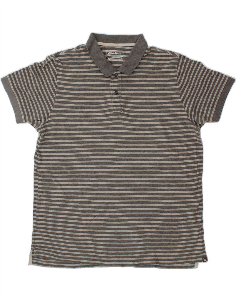 EDDIE BAUER Mens Polo Shirt XL Grey Striped Cotton Vintage Eddie Bauer and Second-Hand Eddie Bauer from Messina Hembry 