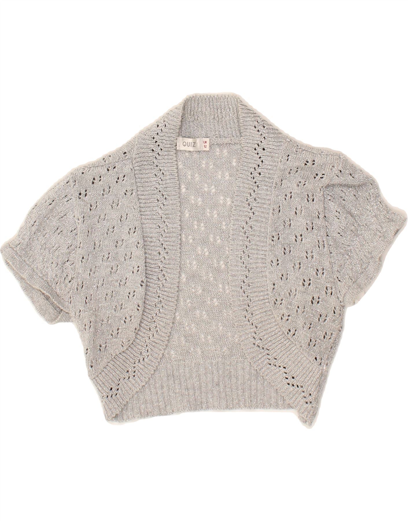 QUIZ Womens Knit Bolero Top UK 12 Medium Grey Cotton Vintage