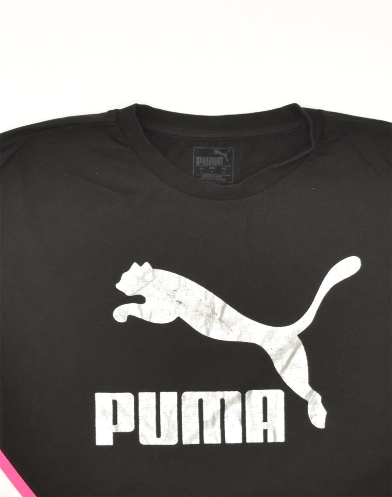 PUMA Womens Graphic Crop Top EU 36 Small Black Colourblock Cotton | Vintage Puma | Thrift | Second-Hand Puma | Used Clothing | Messina Hembry 