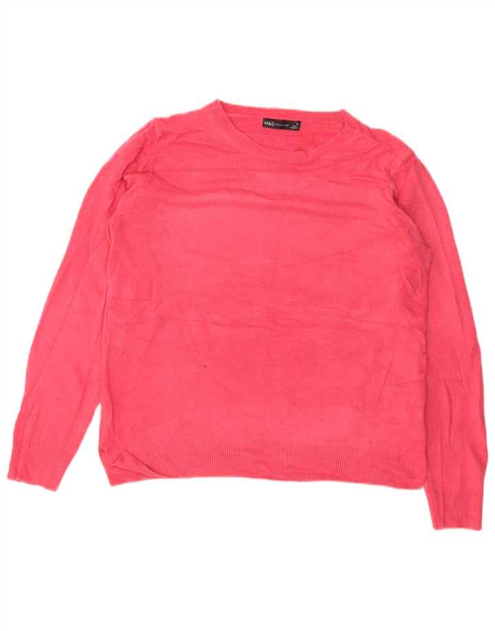 Marks & Spencer Womens Crew Neck Jumper Sweater UK 14 Medium Pink Acrylic