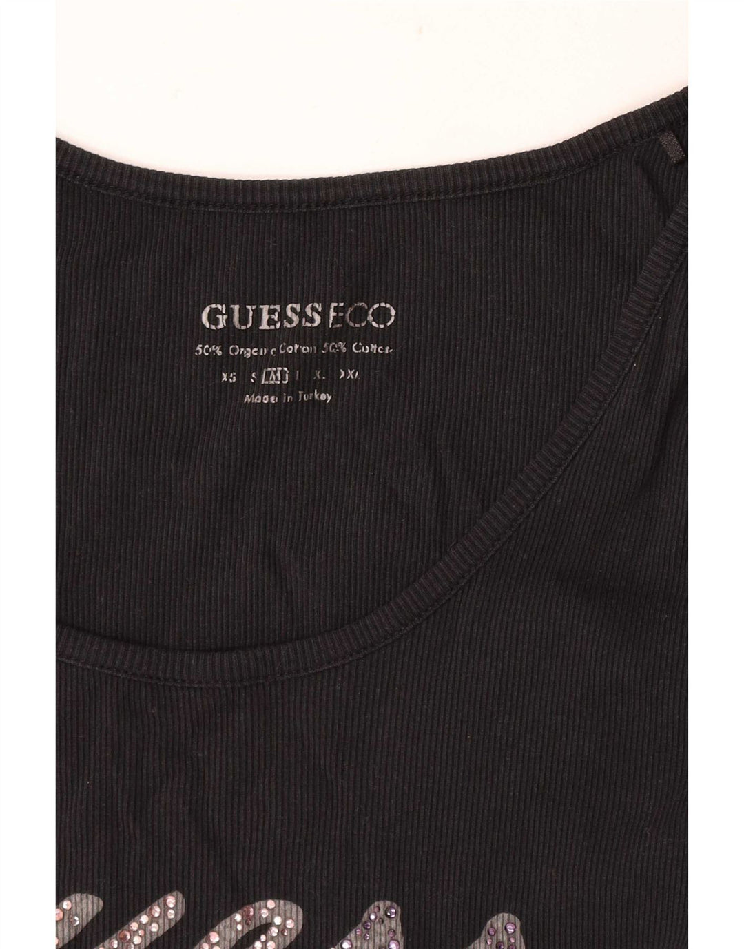 Guess Womens Graphic Vest Top UK 12 Medium Black Cotton