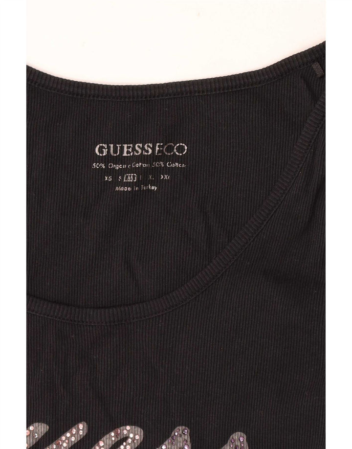 Guess Womens Graphic Vest Top UK 12 Medium Black Cotton
