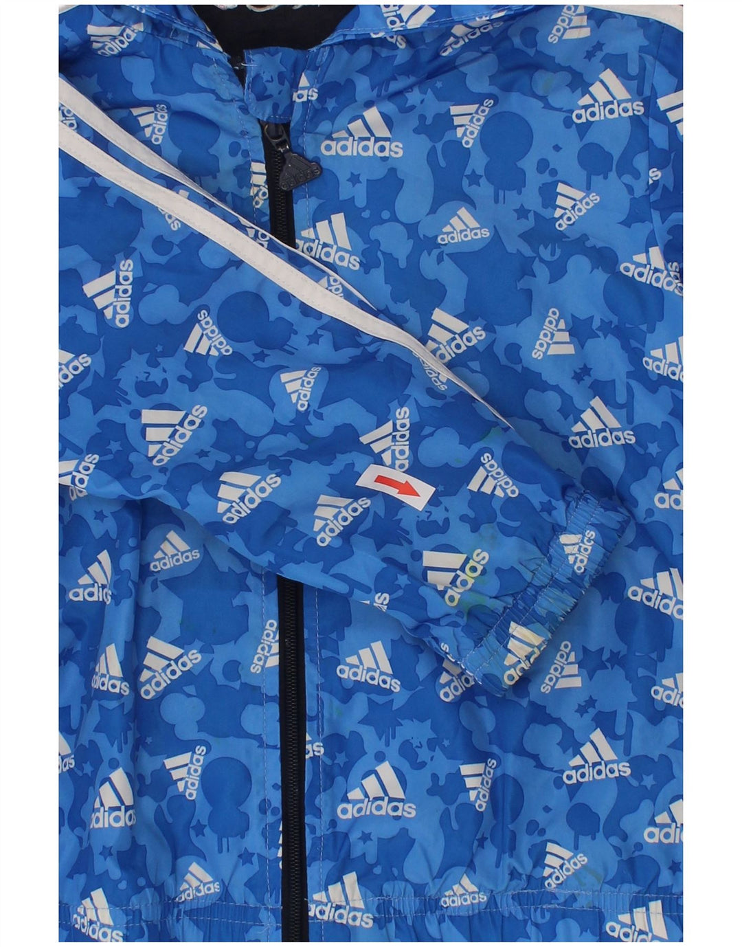 Adidas Boys Graphic Hooded Windbreaker Jacket 2-3 Years Blue Polyester