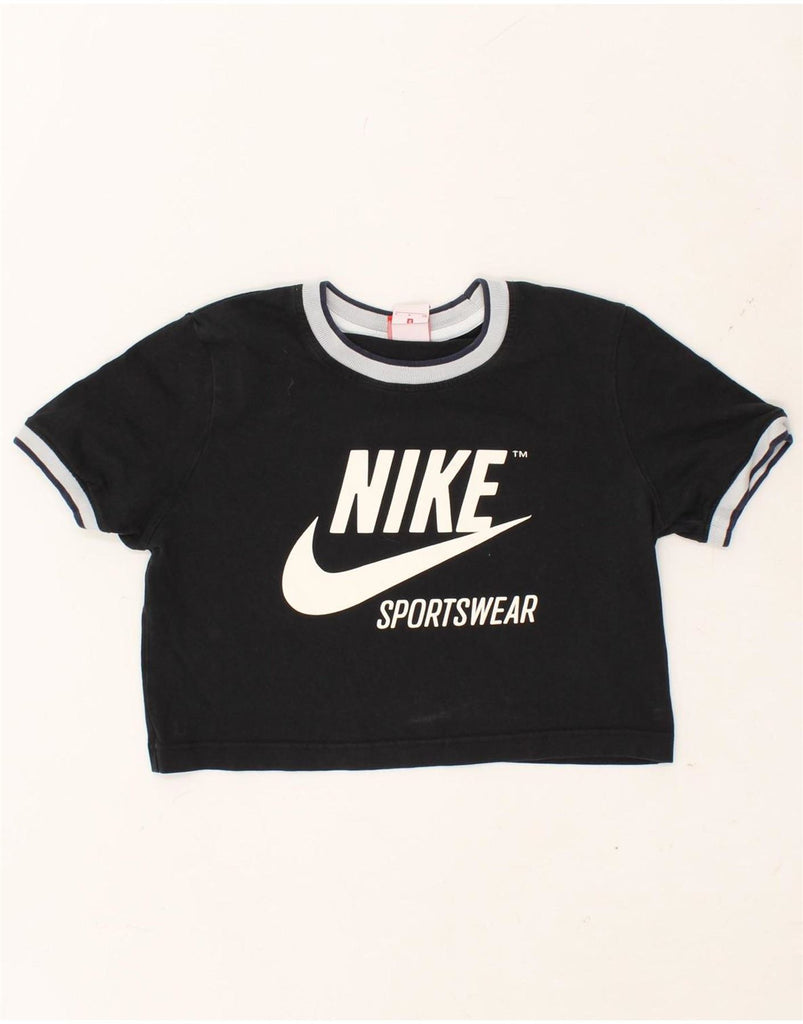 NIKE Womens Crop Graphic T-Shirt Top UK 10 Small Black Cotton Vintage Nike and Second-Hand Nike from Messina Hembry 