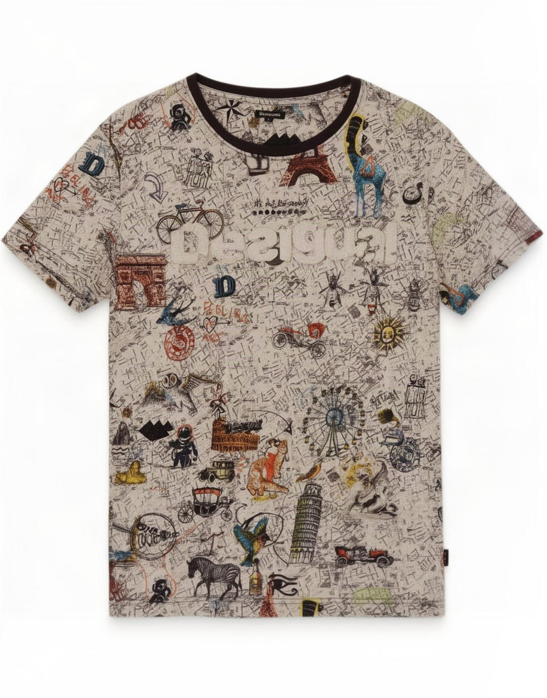 Desigual Mens Graphic T-Shirt Top Large Multicoloured Cotton