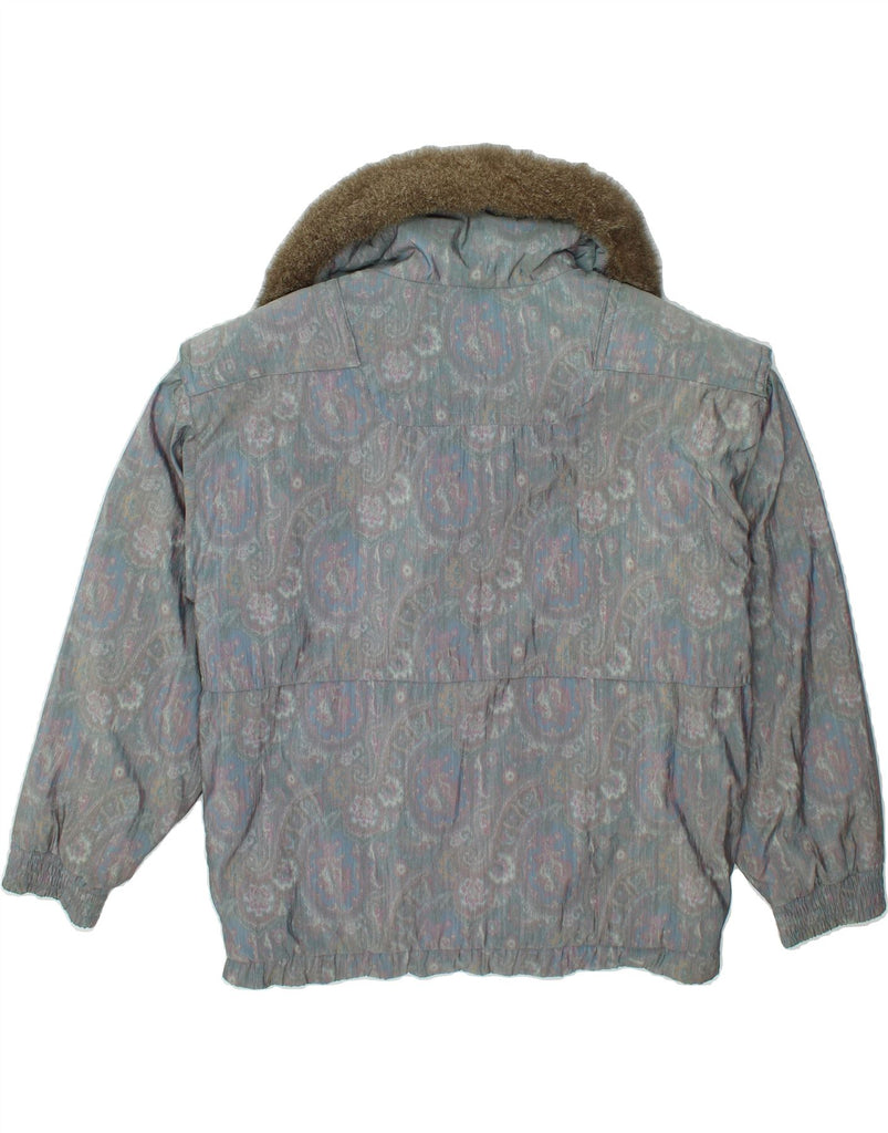 COLMAR Womens Hooded Windbreaker Jacket IT 48 XL Grey Paisley Polyamide | Vintage Colmar | Thrift | Second-Hand Colmar | Used Clothing | Messina Hembry 