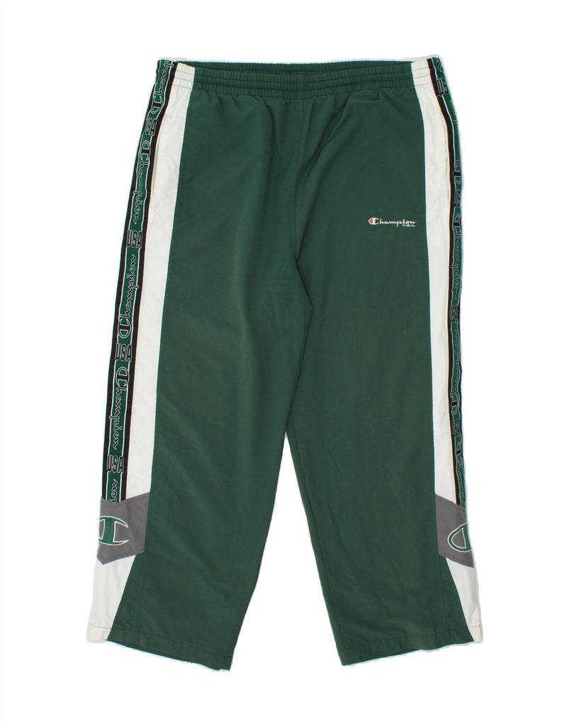 CHAMPION Mens USA Graphic Tracksuit Trousers Large Green Colourblock | Vintage Champion | Thrift | Second-Hand Champion | Used Clothing | Messina Hembry 