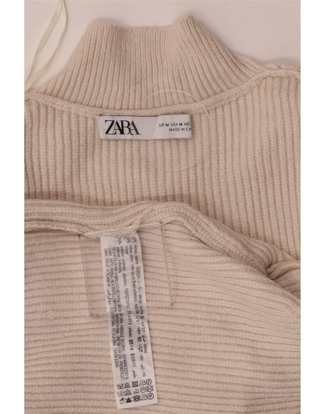 Zara Womens Crop Turtle Neck Jumper Sweater UK 12 Medium Off White Viscose