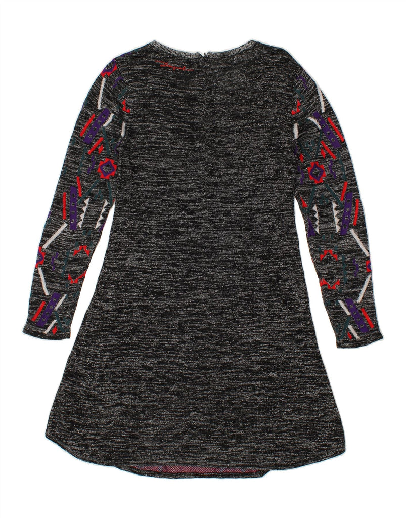 DESIGUAL Womens Graphic Jumper Dress UK 12 Medium Grey Geometric Viscose Vintage Desigual and Second-Hand Desigual from Messina Hembry 