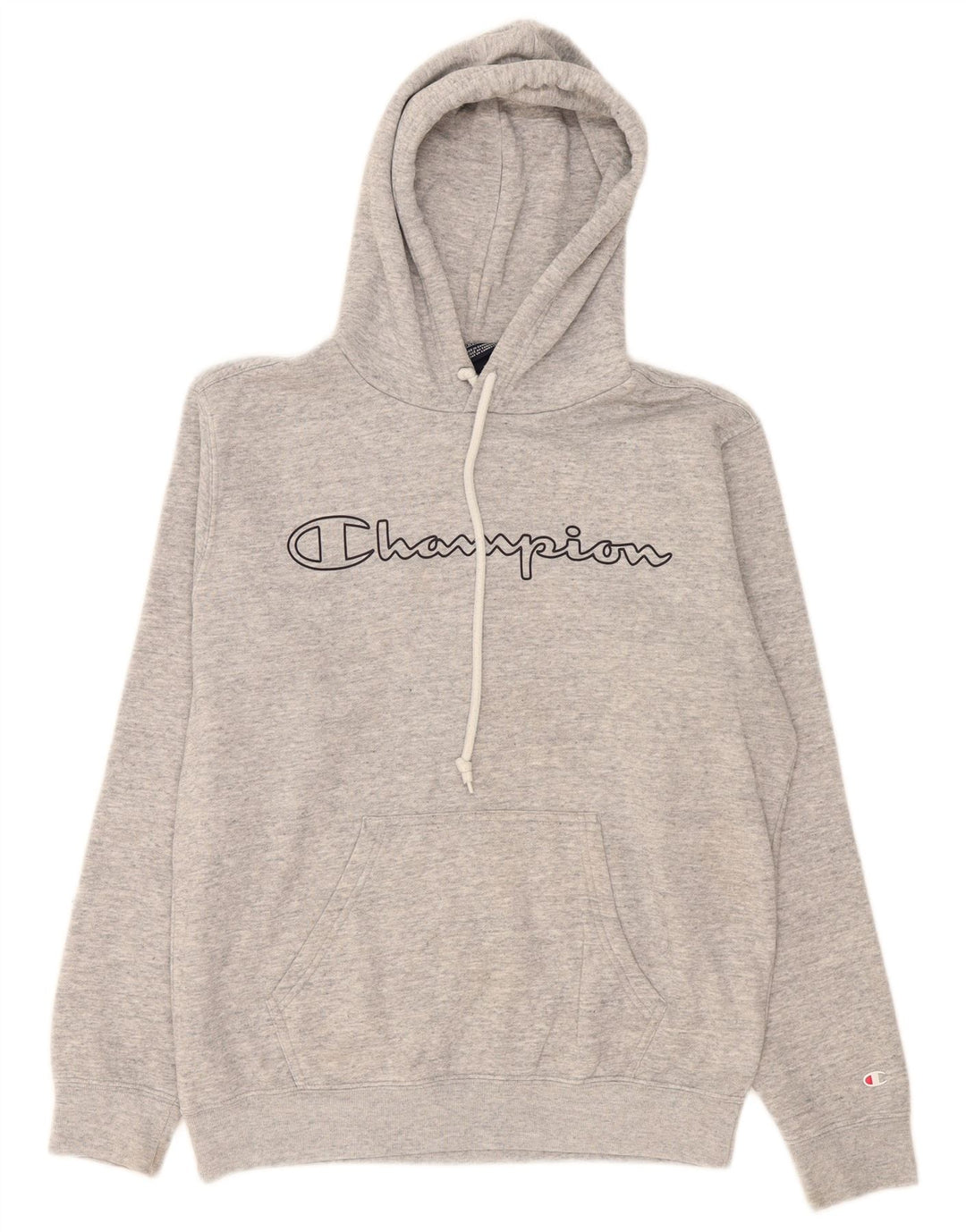 Champion Mens Graphic Hoodie Jumper Medium Grey Flecked Cotton