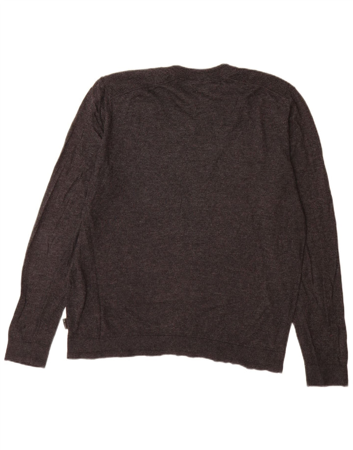 Ted Baker Mens V-Neck Jumper Sweater Size 5 XL Grey Wool