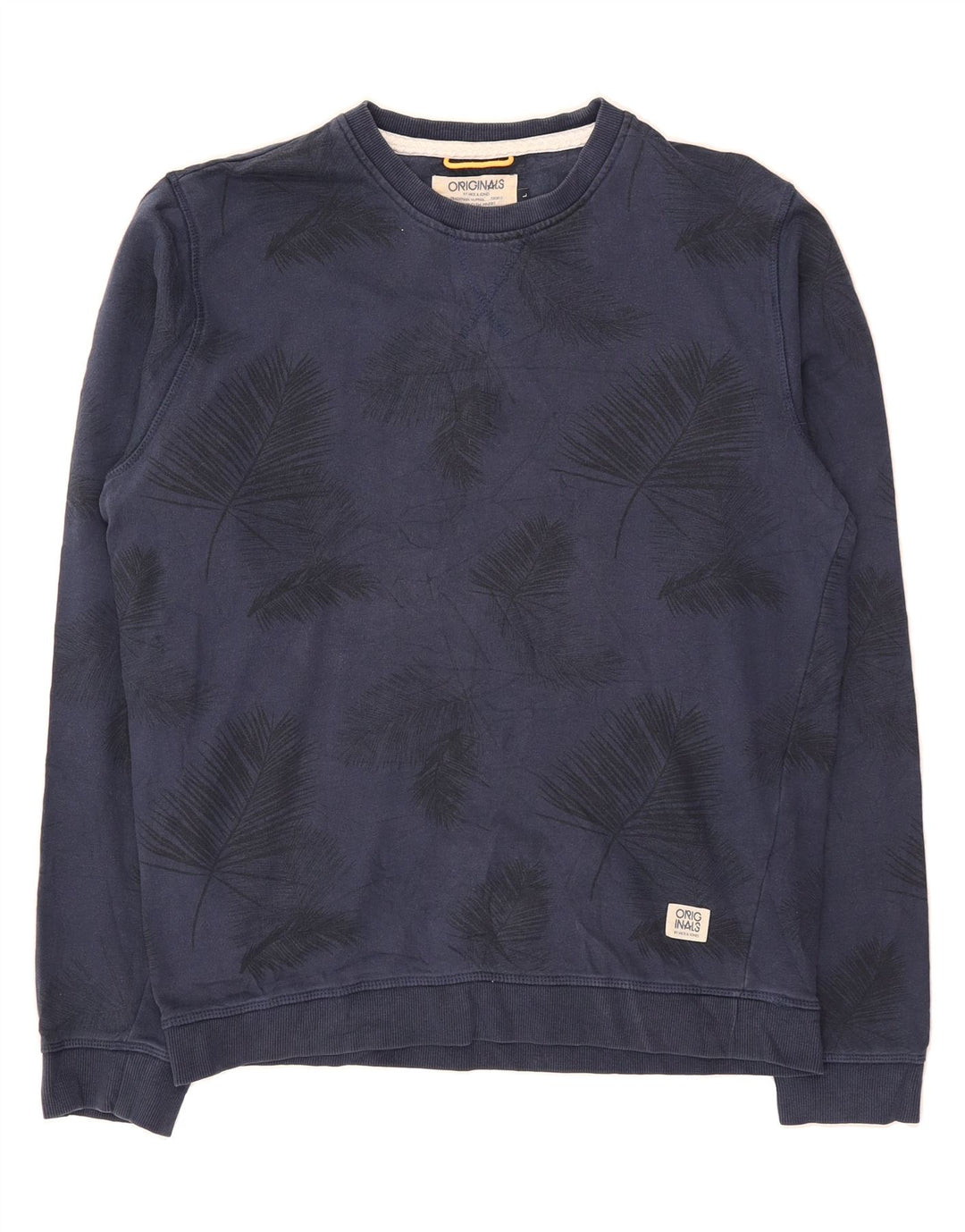 JACK & JONES Mens Abstract Pattern Sweatshirt Jumper Large Navy Blue Vintage Jack & Jones and Second-Hand Jack & Jones from Messina Hembry 