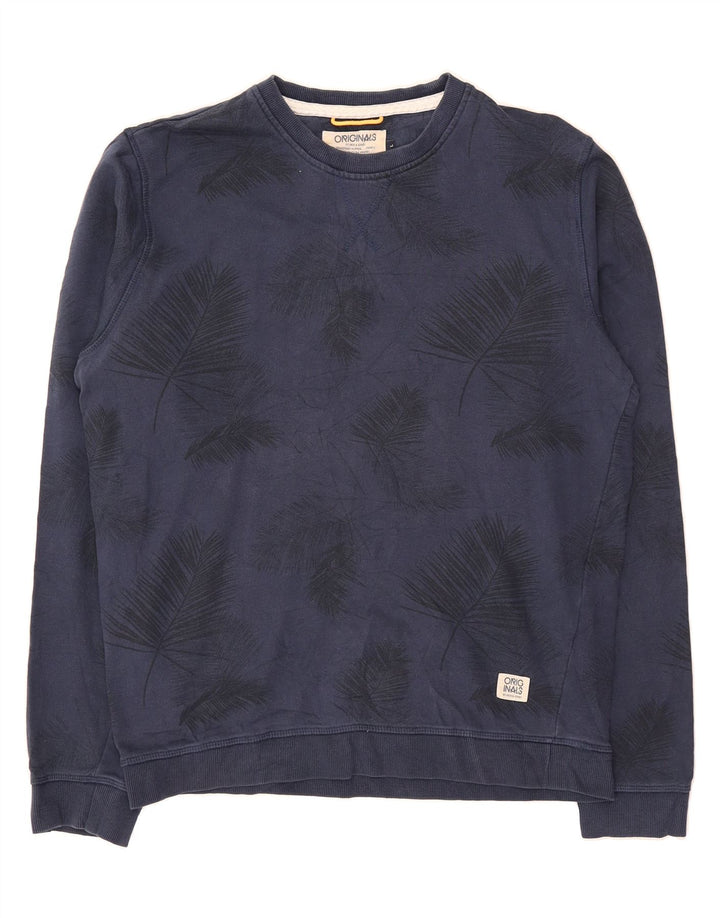JACK & JONES Mens Abstract Pattern Sweatshirt Jumper Large Navy Blue Vintage Jack & Jones and Second-Hand Jack & Jones from Messina Hembry 