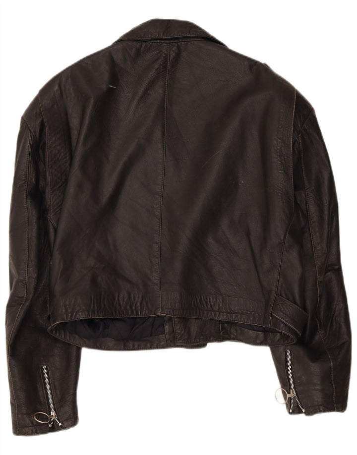 Colombus Womens Crop Leather Biker Jacket UK 14 Medium Black