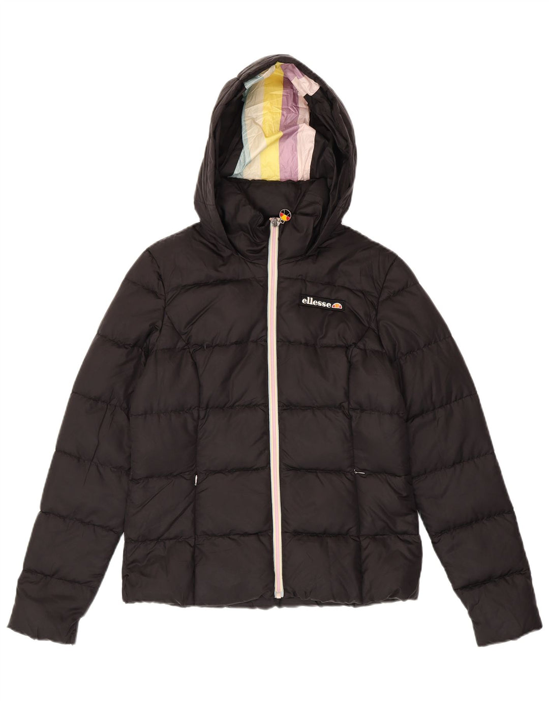 Ellesse Womens Heritage Hooded Padded Jacket UK 10 Small Black Nylon