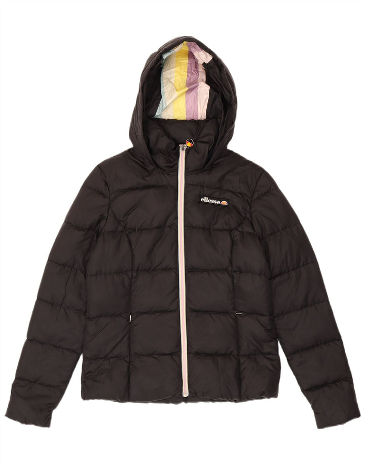 Ellesse Womens Heritage Hooded Padded Jacket UK 10 Small Black Nylon