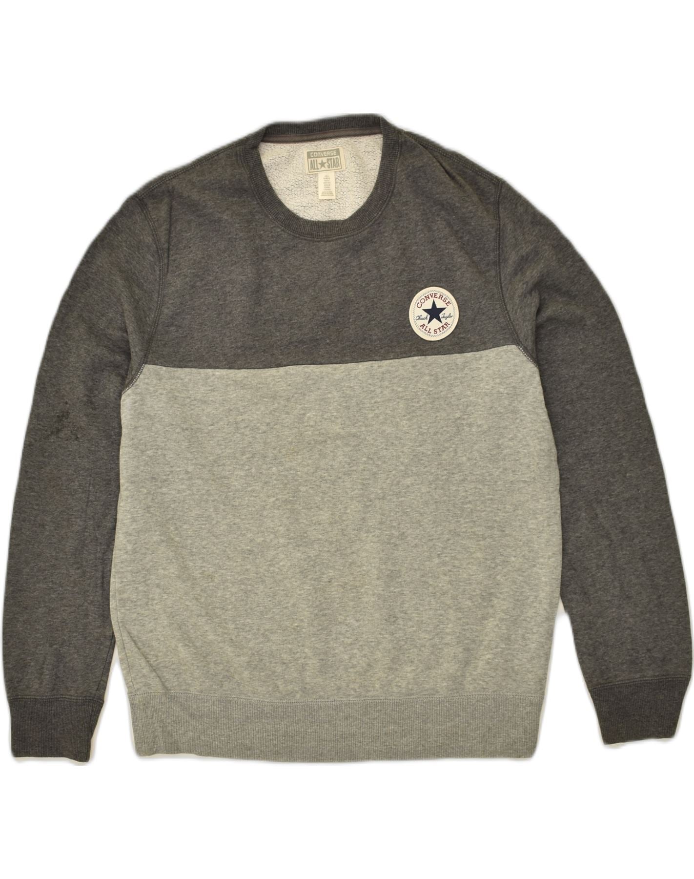 CONVERSE Mens Sweatshirt Jumper Small Grey Colourblock Cotton
