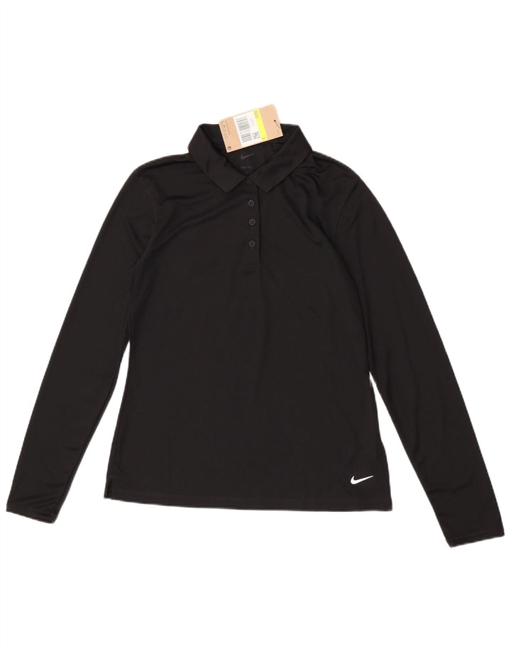 Nike Womens Dri Fit Long Sleeve Polo shirt Small Black Polyester
