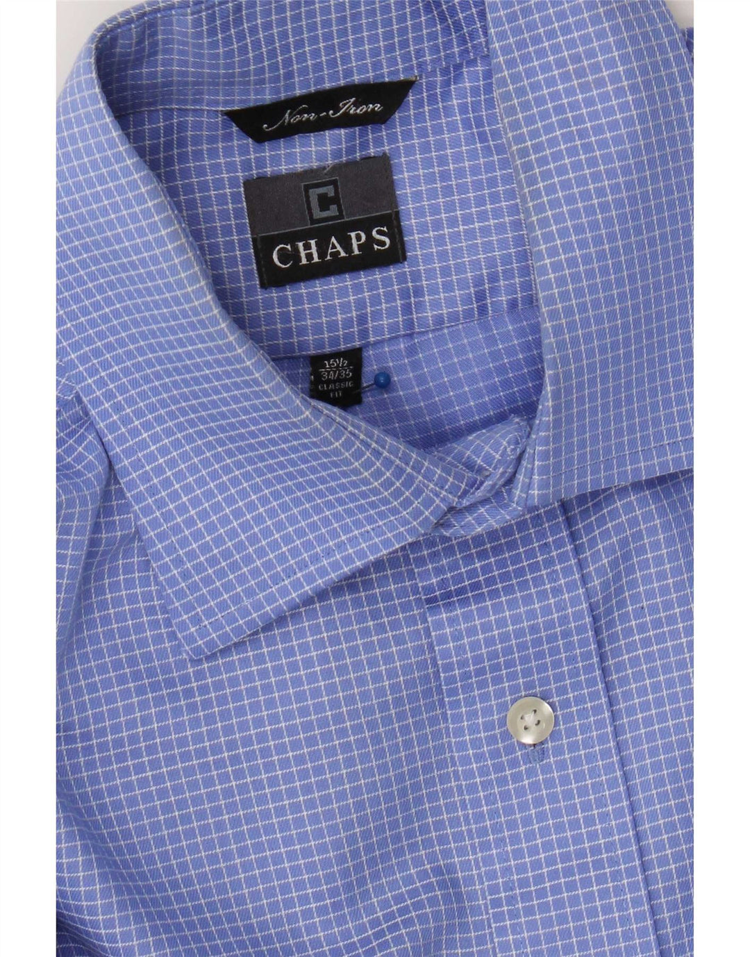 Chaps Mens Shirt Size 15 1/2 Medium Blue Check Cotton