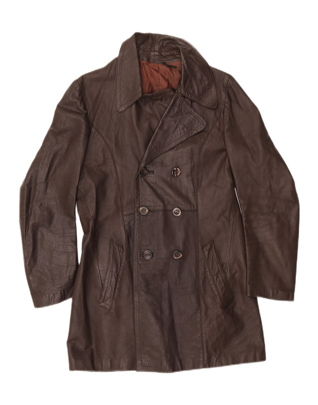 VINTAGE Womens Leather Coat IT 50 XL Brown