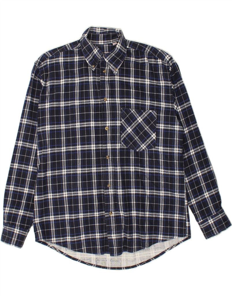 VINTAGE Mens Flannel Shirt Size 41/42 Large Navy Blue Check Cotton Vintage Vintage and Second-Hand Vintage from Messina Hembry 