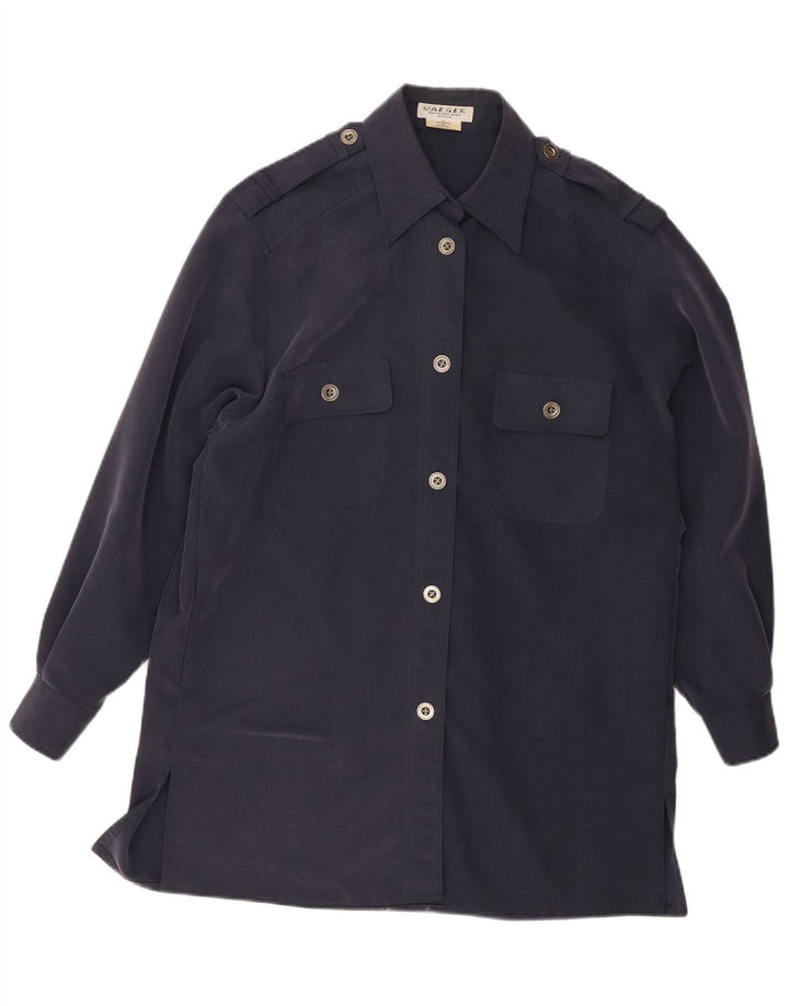 Jaeger Womens Overcoat UK 14 Medium Navy Blue Modal