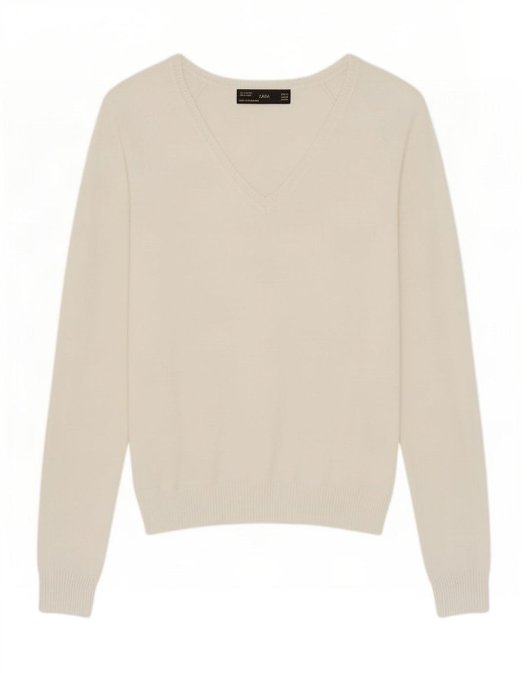 Zara Womens V-Neck Jumper Sweater UK 12 Medium White Cotton