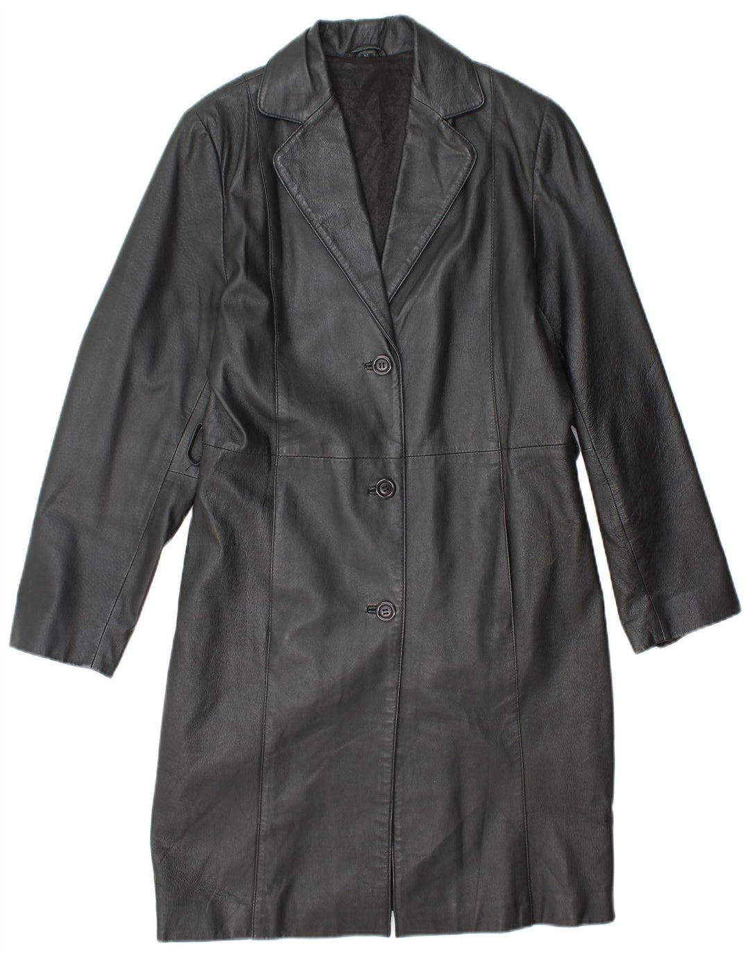 VINTAGE Womens Leather Coat UK 14 Medium Black Leather