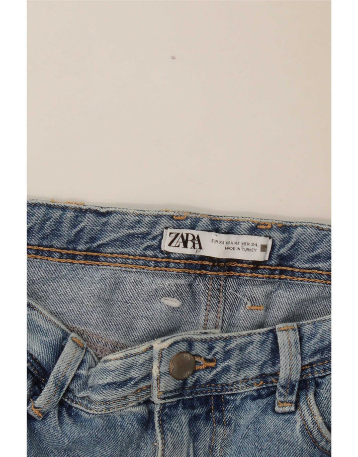 Zara Womens Maxi Distressed Denim Skirt XS W24  Blue