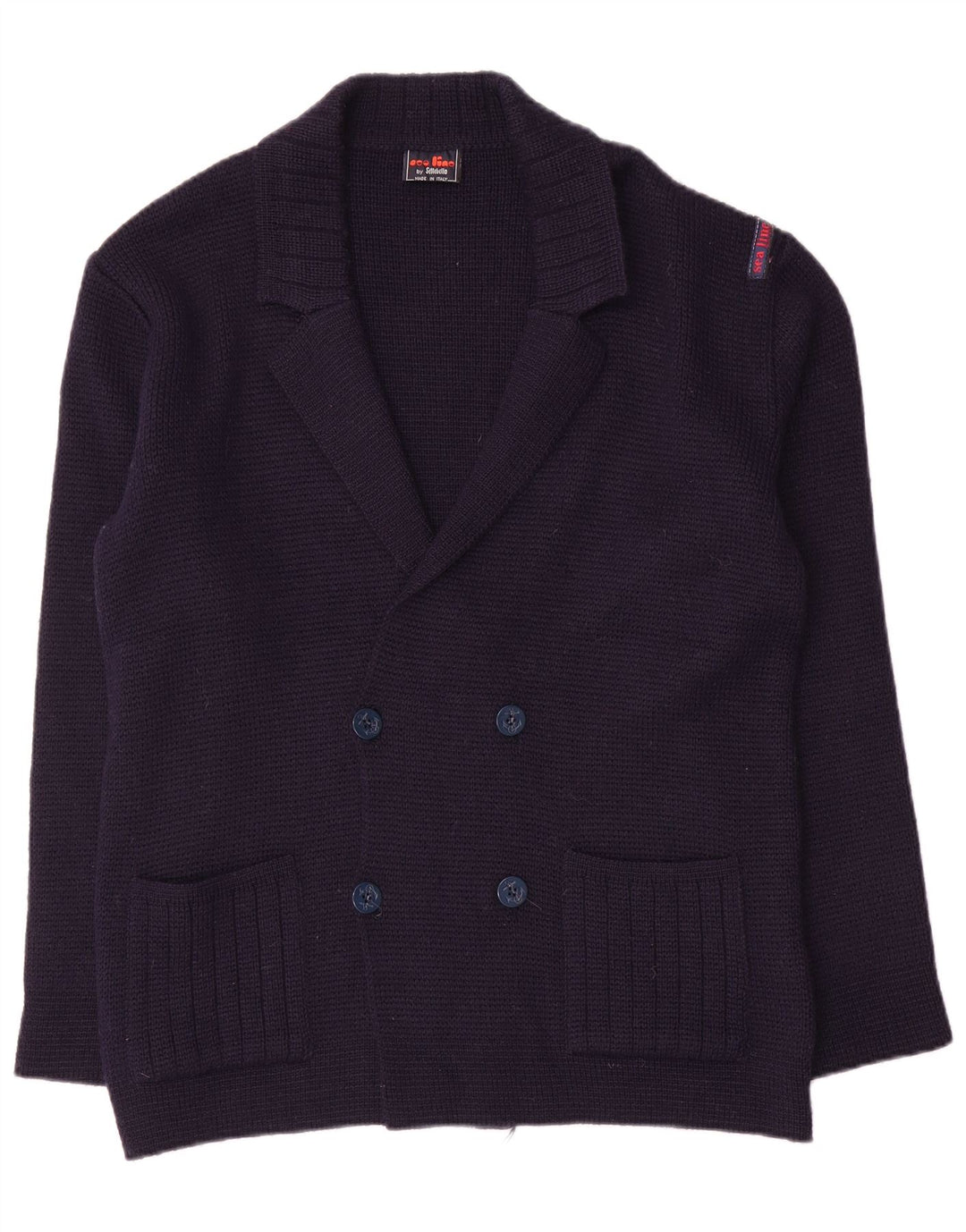 Settebello Mens Cardigan Sweater Medium Navy Blue Wool