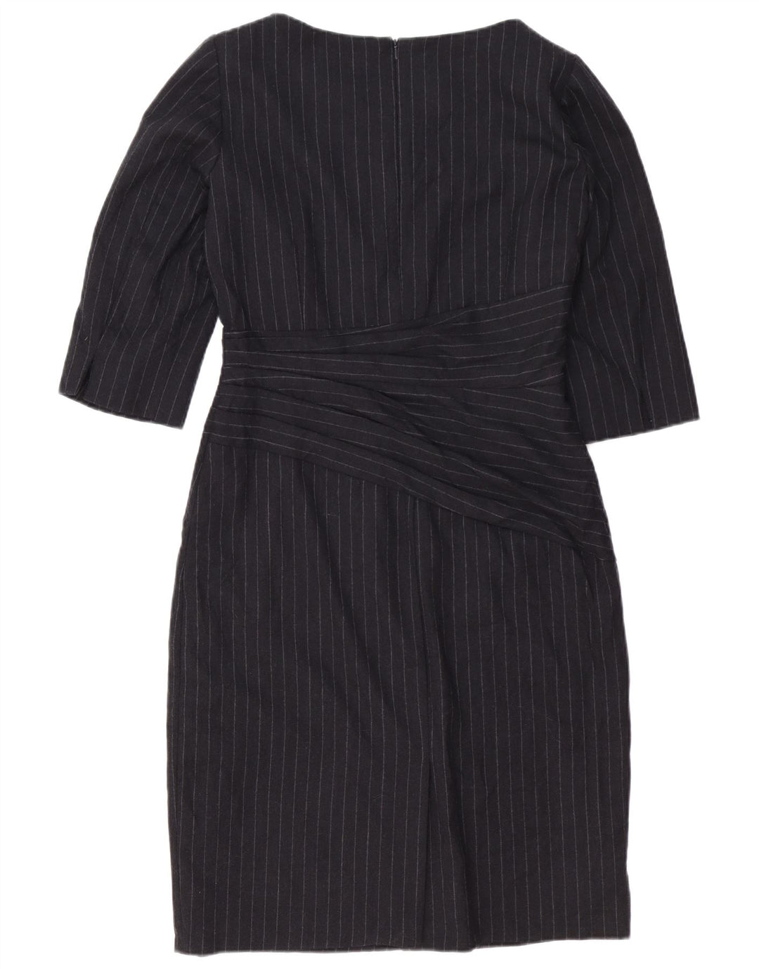 HOBBS Womens 3/4 Sleeve Sheath Dress UK 16 Large Black Pinstripe Wool