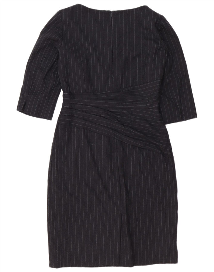 HOBBS Womens 3/4 Sleeve Sheath Dress UK 16 Large Black Pinstripe Wool