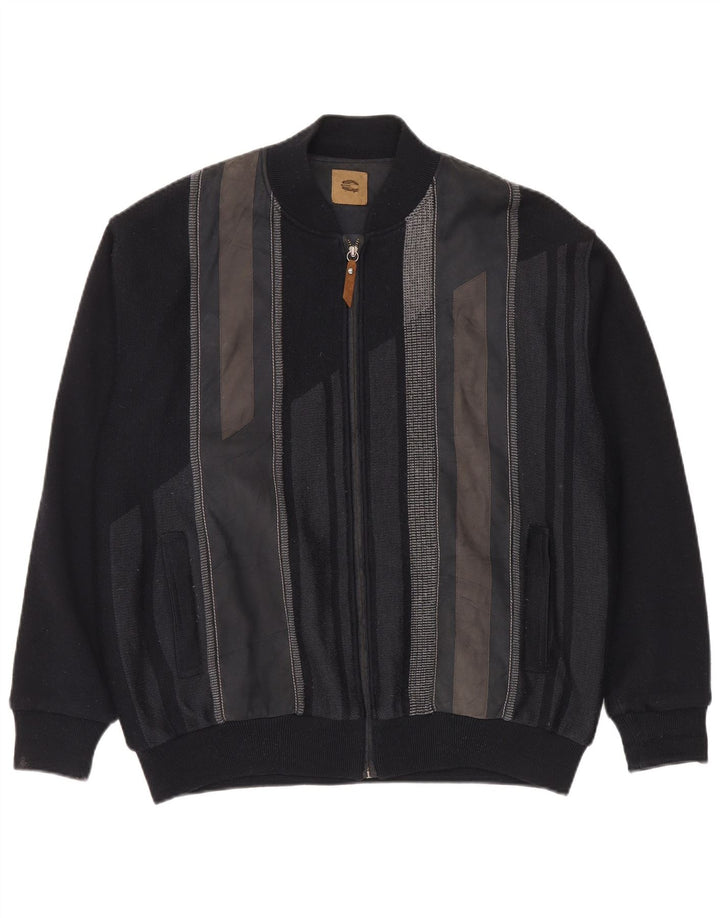 Vintage Mens Knit Bomber Jacket IT 56 2XL Black Colourblock Wool