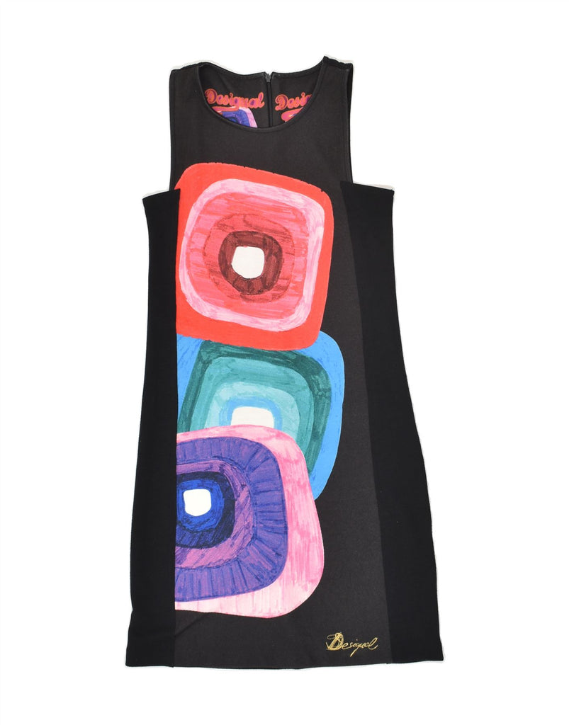 DESIGUAL Womens Sleeveless Shift Dress UK 10 Small Black Geometric Cotton | Vintage Desigual | Thrift | Second-Hand Desigual | Used Clothing | Messina Hembry 