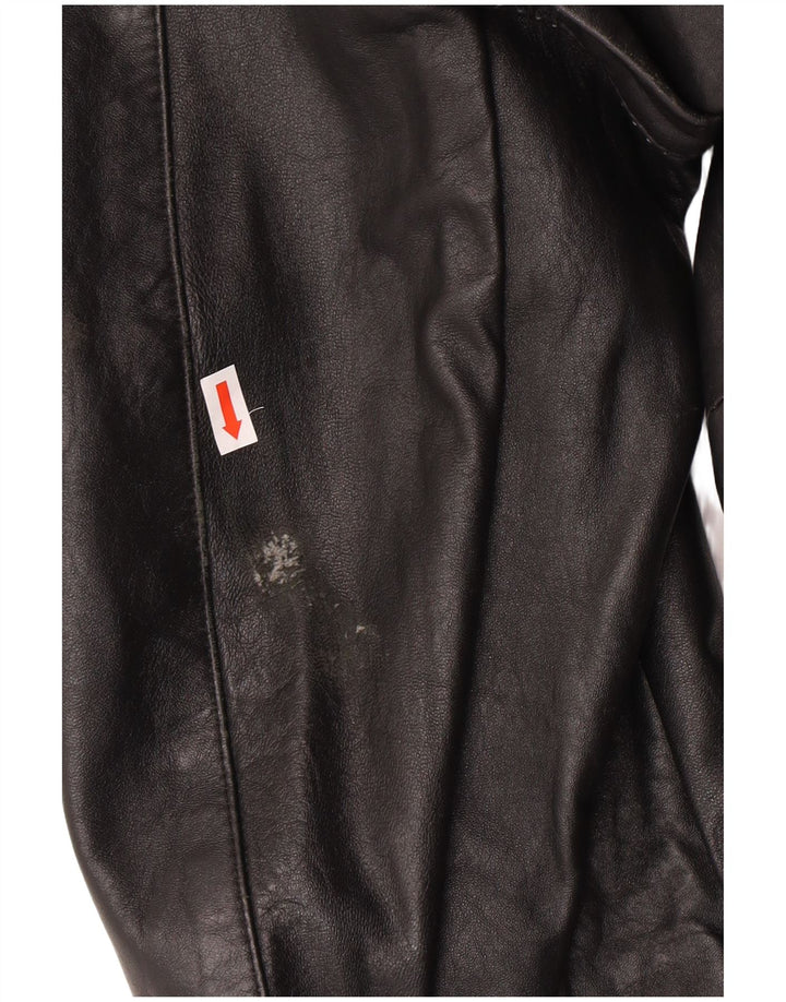 Vintage Mens Double Breasted Leather Jacket UK 40 Large Black Leather