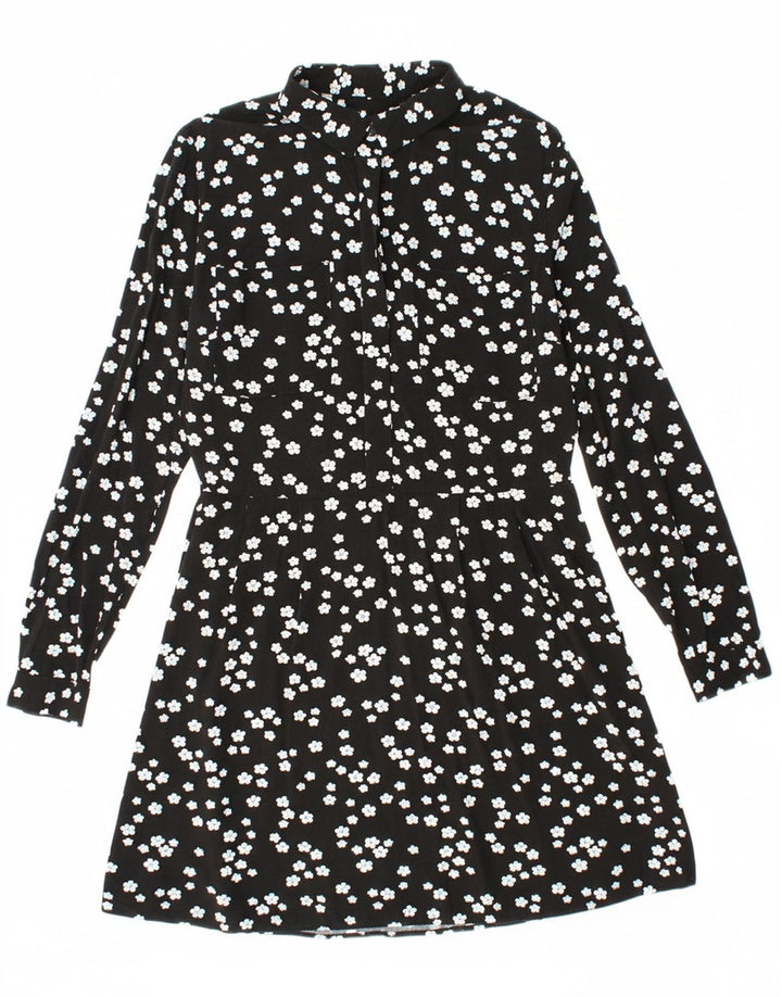 JACK WILLS Womens Pullover Shirt Dress UK 8 Small Black Floral Viscose