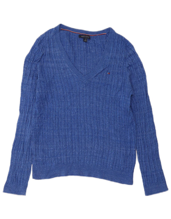 Tommy Hilfiger Womens V-Neck Jumper Sweater UK 12 Medium Blue Cotton