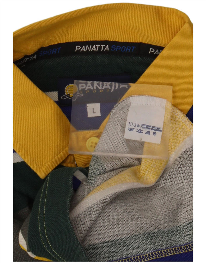 PANATTA Mens Polo Shirt Large Multicoloured Striped Cotton