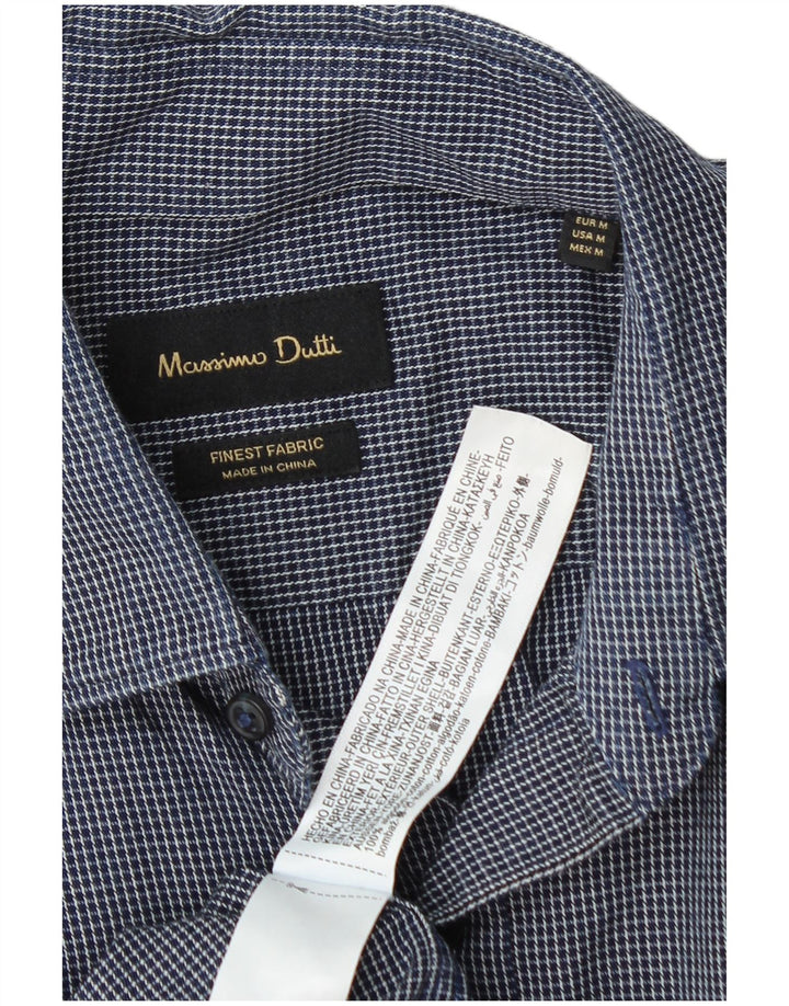 Massimo Dutti Mens Shirt Medium Navy Blue Check Cotton