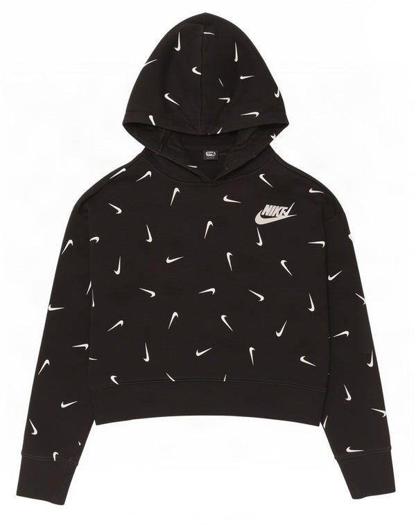 Nike Girls Crop Graphic Standard Fit Hoodie Jumper 13-14 Years XL Black