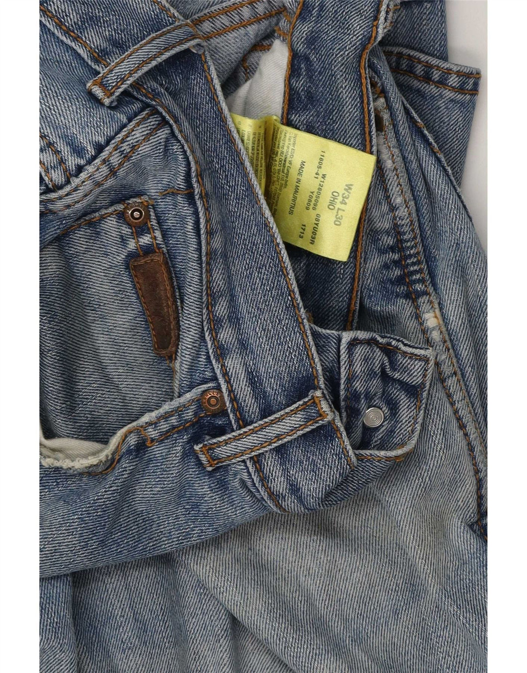 Wrangler Mens Ohio Distressed Straight Jeans W34 L30 Blue Cotton