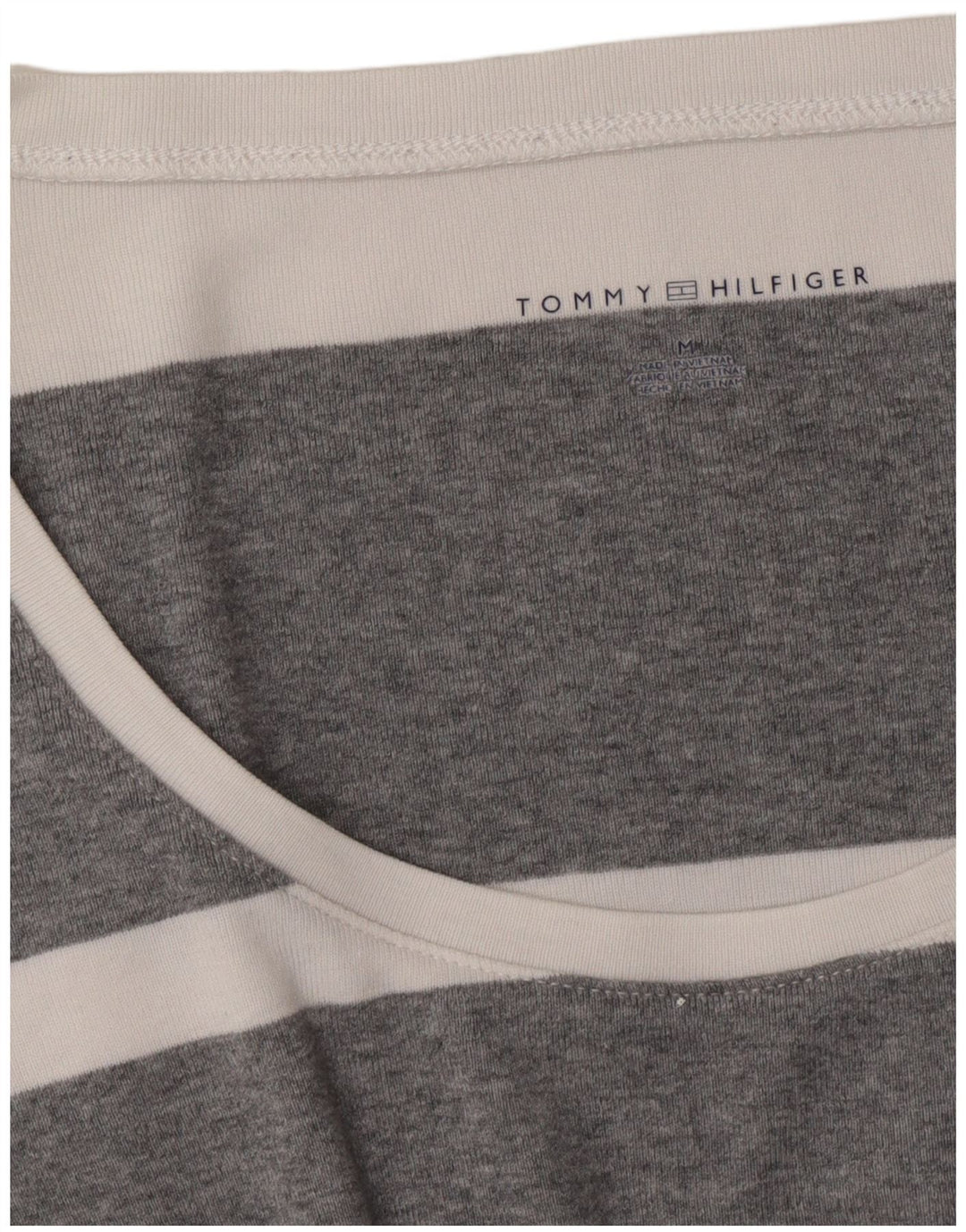 TOMMY HILFIGER Womens Top Long Sleeve UK 14 Medium Grey Striped Cotton