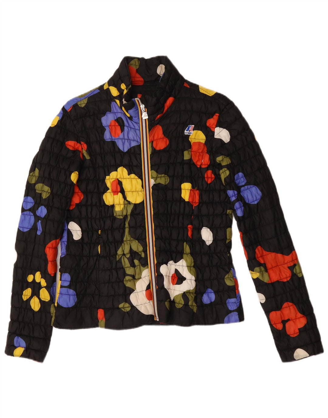 K-Way Womens Quilted Jacket UK 14 Large Black Floral