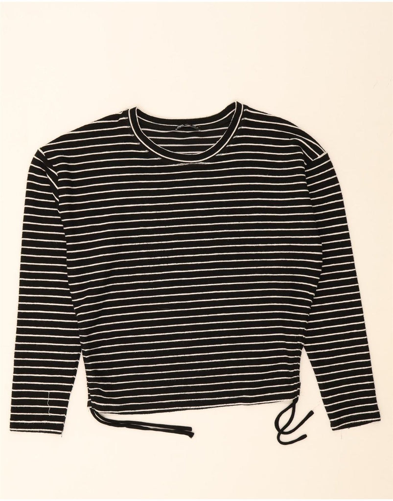 ZARA Womens Crop Top Long Sleeve UK 16 Large Black Striped Polyester Vintage Zara and Second-Hand Zara from Messina Hembry 