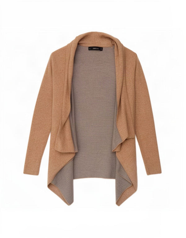 Zara Womens Asymmetric Open Cardigan Sweater UK 10 Small Beige
