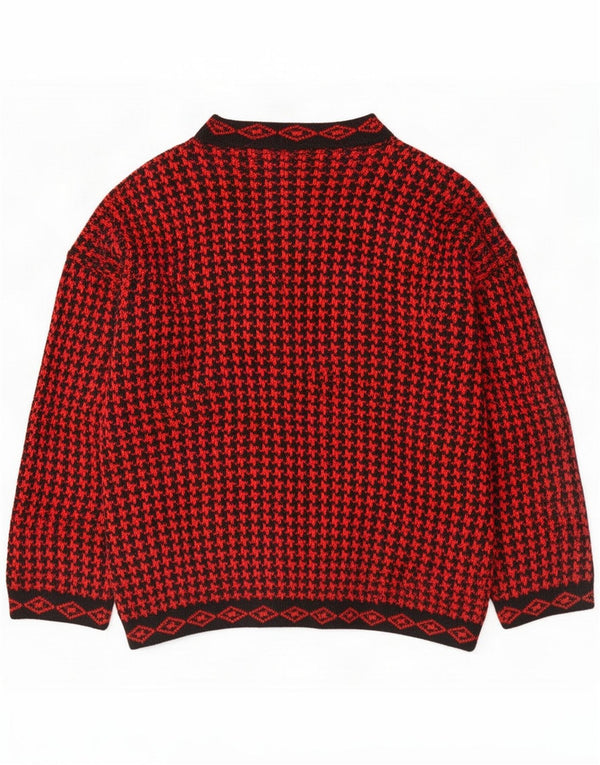 Vintage Womens Cardigan Sweater UK 18 XL Red Houndstooth Acrylic